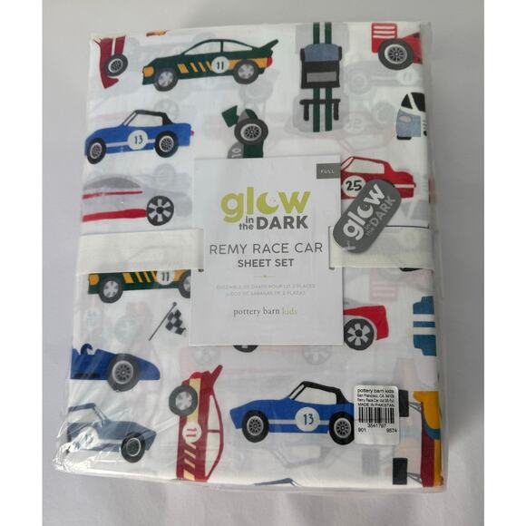 Pottery Barn Kids Remy Race Car Sheet Set Glow In The Dark Full NEW - Picture 4 of 6
